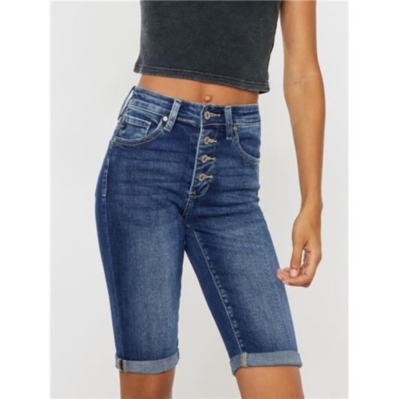 Kancan Full Size Cat's Whiskers Button Fly Denim Shorts - Picture 1 of 14